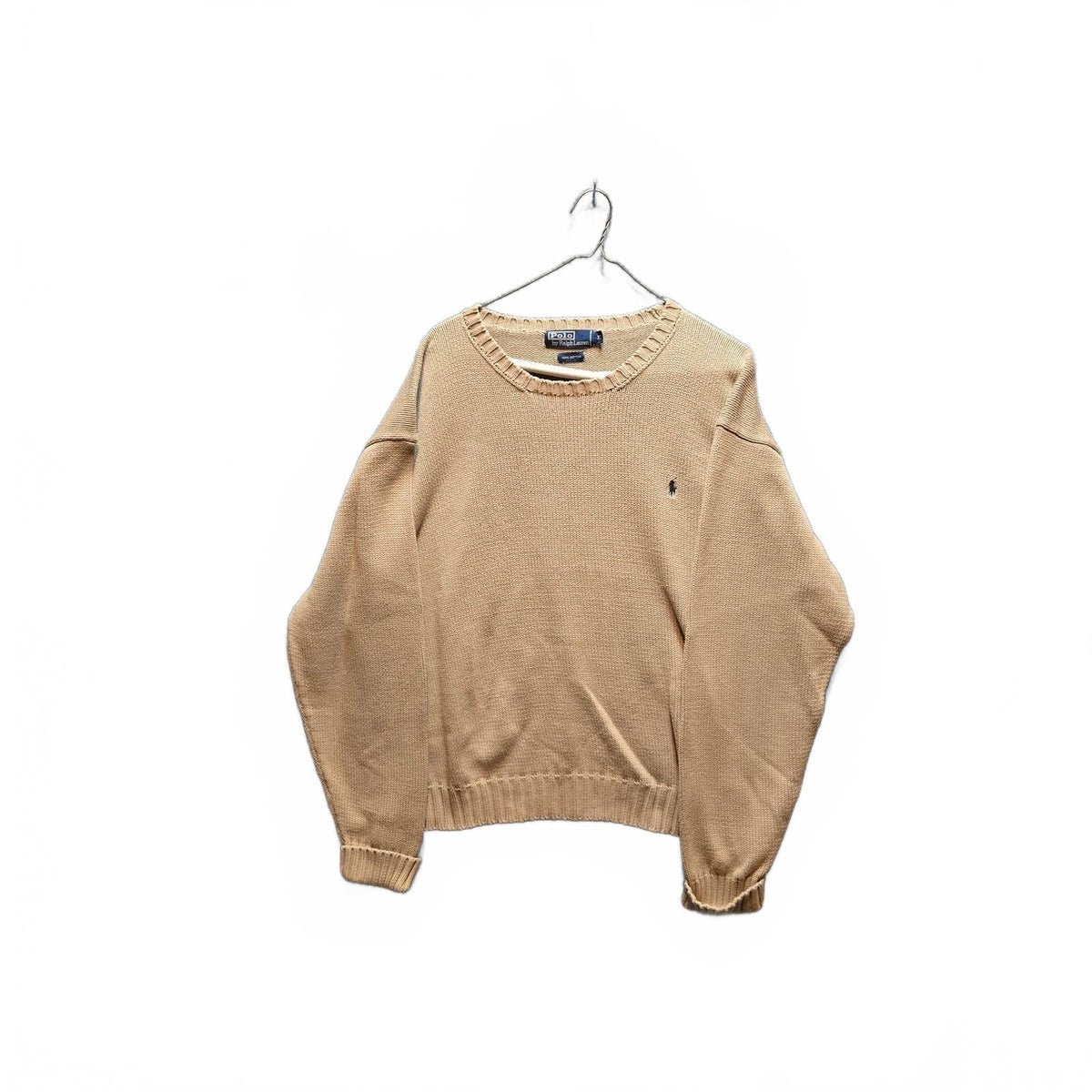 Vintage 90s Polo Ralph Lauren Beige Cotton Crewneck Sweater XL