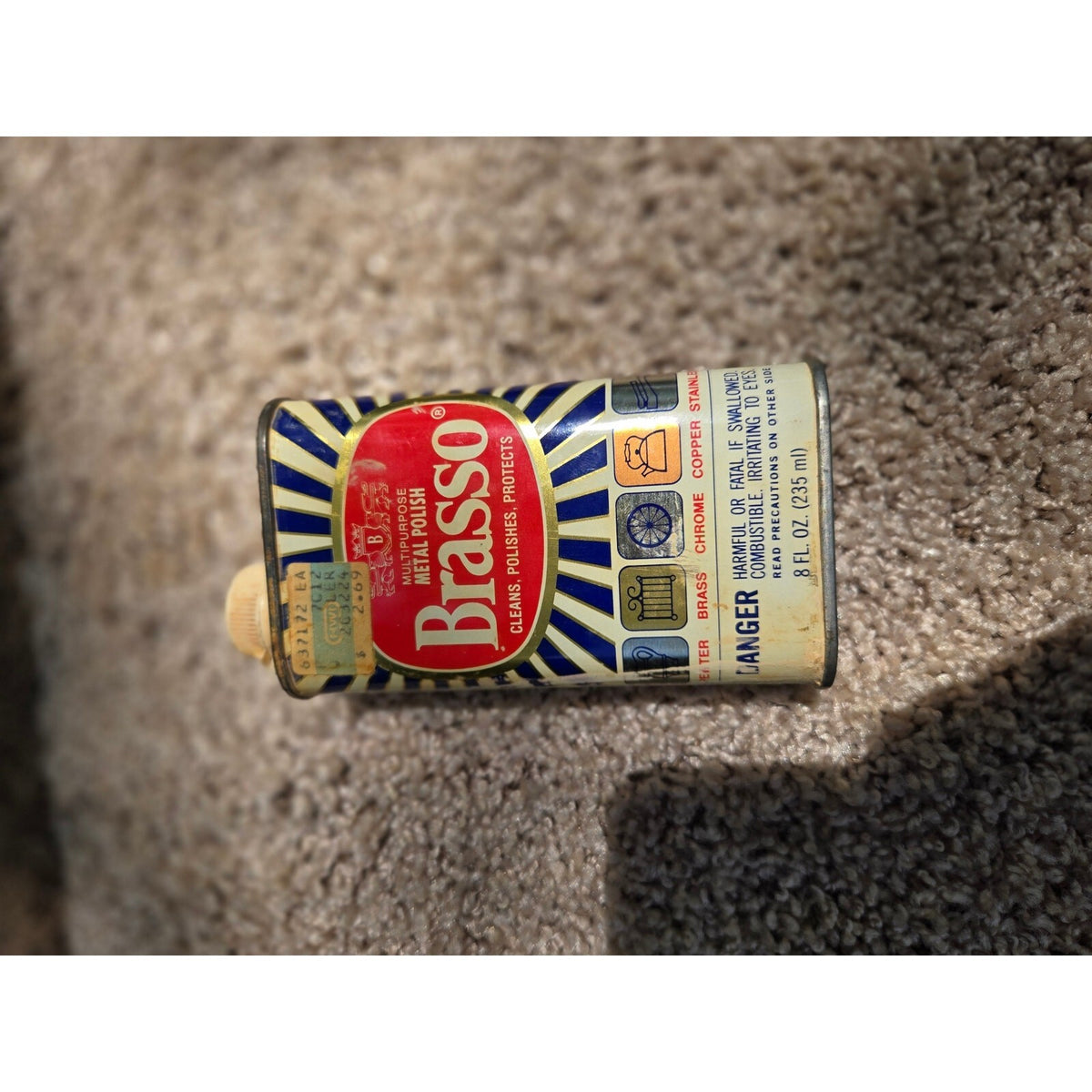 Vintage Brasso Multipurpose Metal Polish 8oz Tin Retro Sunburst Graphic Empty