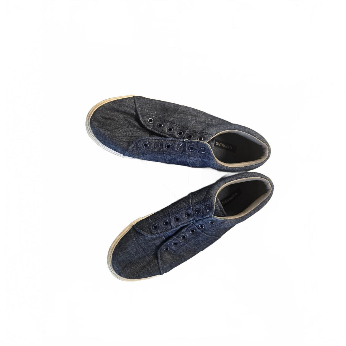 Express Size 10 Blue Canvas Denim Mens Shoes Sneakers Low Top Retro Look