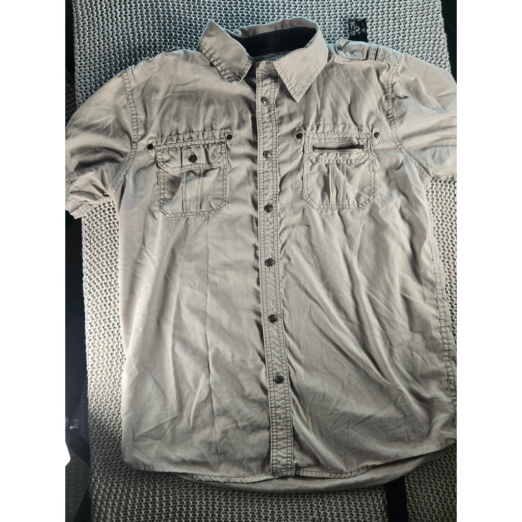 Modern Culture Men's Gray Short Sleeve Button-Down Shirt, Size M, 100% Cotton