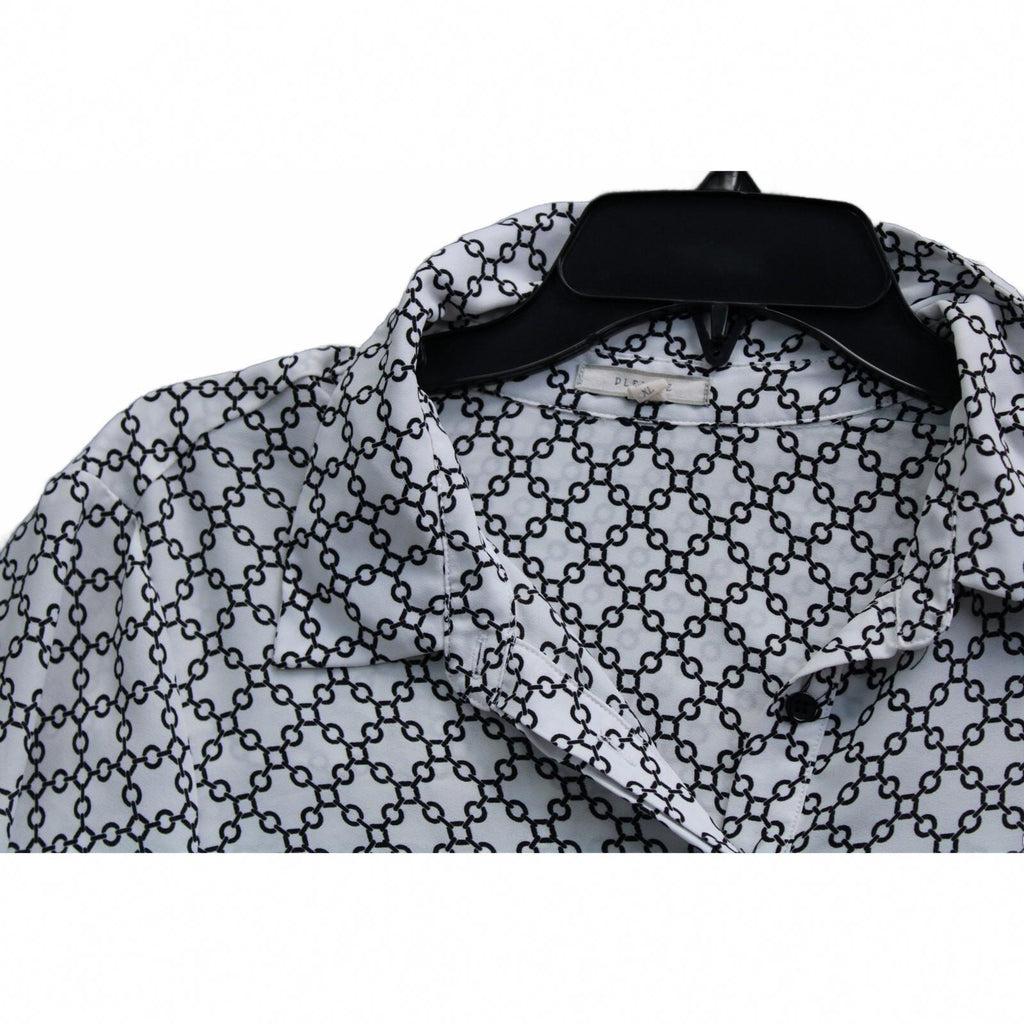 Pleione Women's Nordstrom Geometric Chain Link Print Roll Tab Long Sleeve Tunic
