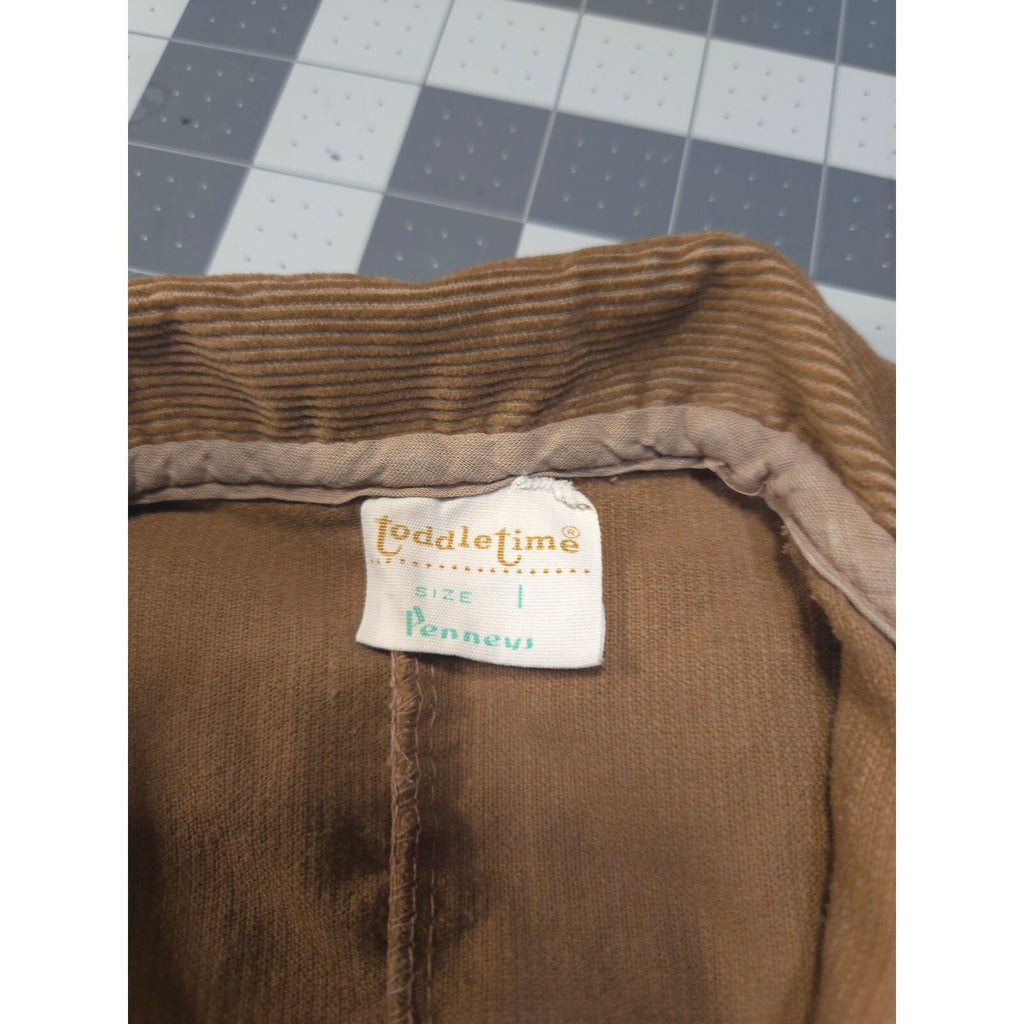VTG 60s 70s Penneys Toodletime Brown Corduroy Overalls Jacket Pants Size 1 Baby
