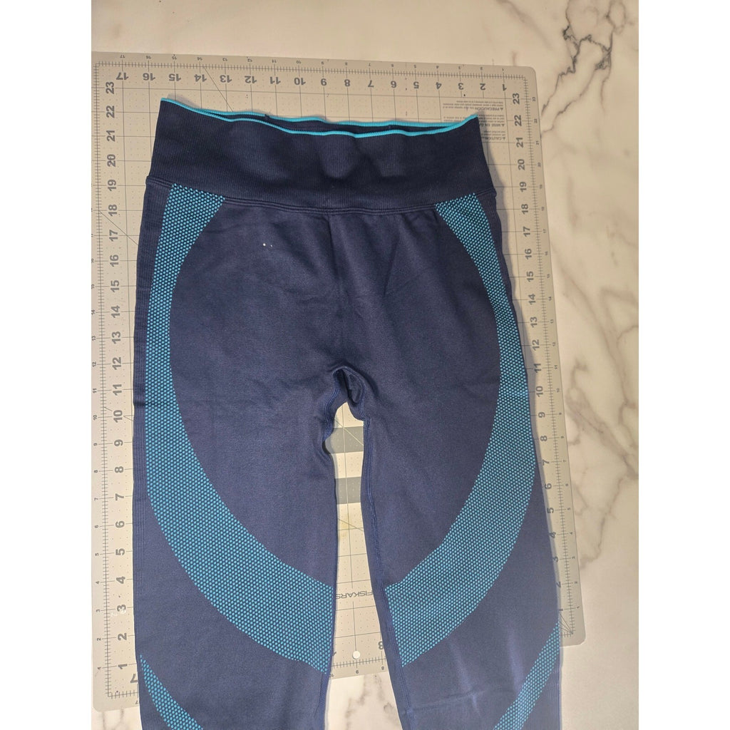 Victorias Secret Pink Active Seamless Leggings Navy Blue Teal Contour Large