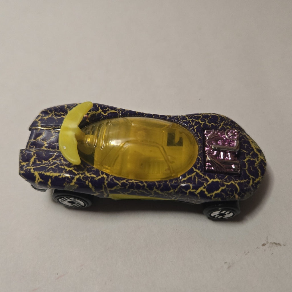 1995 HOT WHEELS FLASHFIRE KRACKLE CAR PURPLE & YELLOW 2 7/8" DIECAST 1:64 CAR