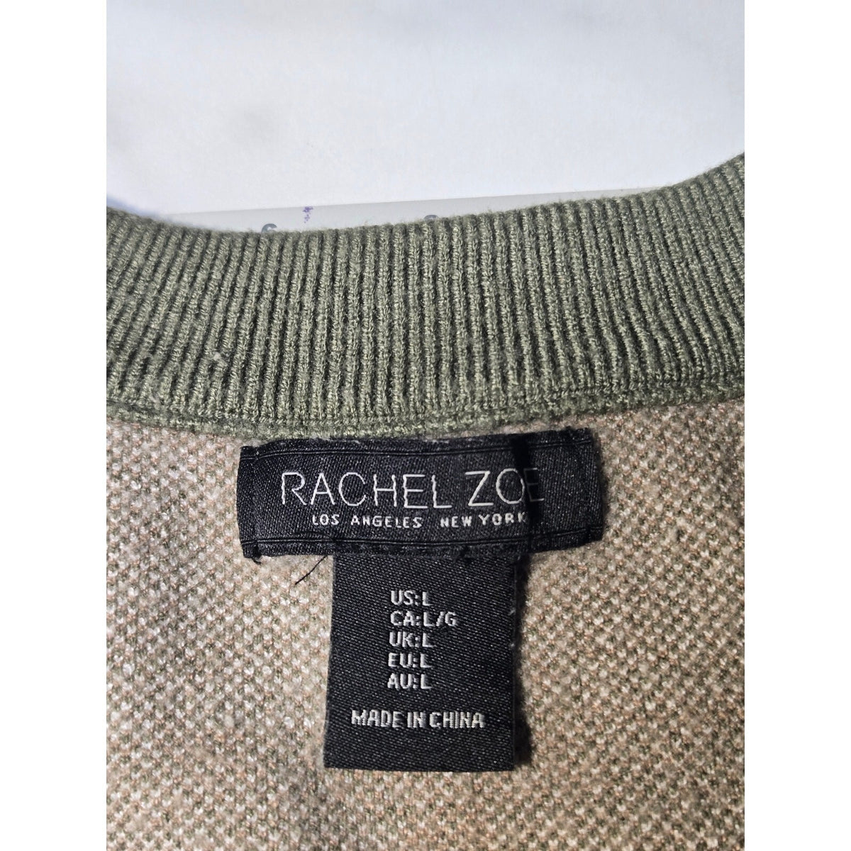 Rachel Zoe Plaid V-Neck Soft Knit Cardigan Sweater Olive Green Cream Size Medium