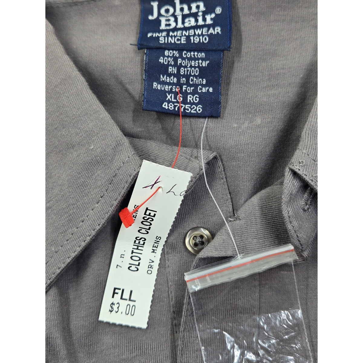 Vintage John Blair Men's Banded Bottom Polo Shirt- Size Xl- Gray Short Sleeve