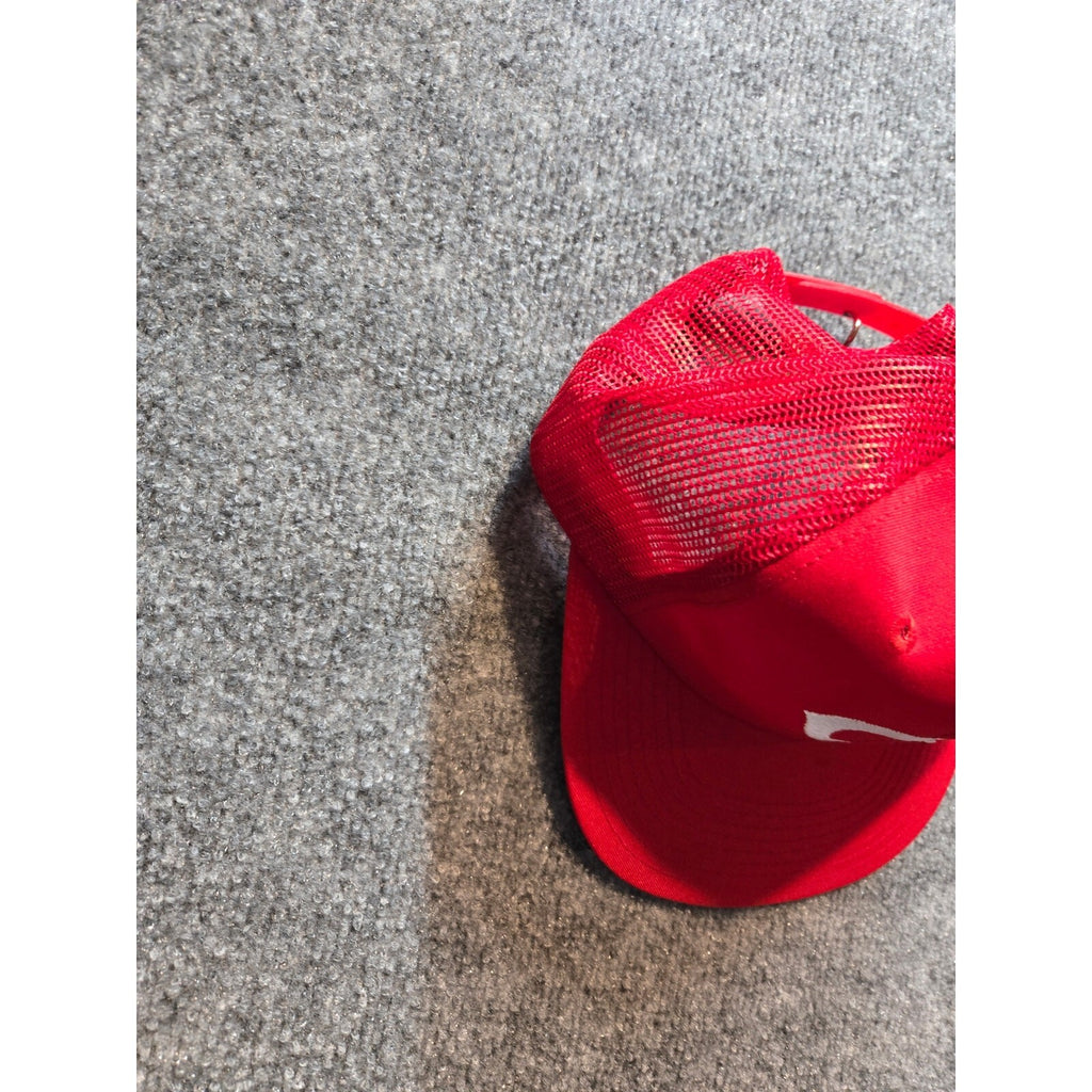 Vintage 80s Cincinnati Reds MLB Red Trucker Snapback Hat with Green Underbrim -