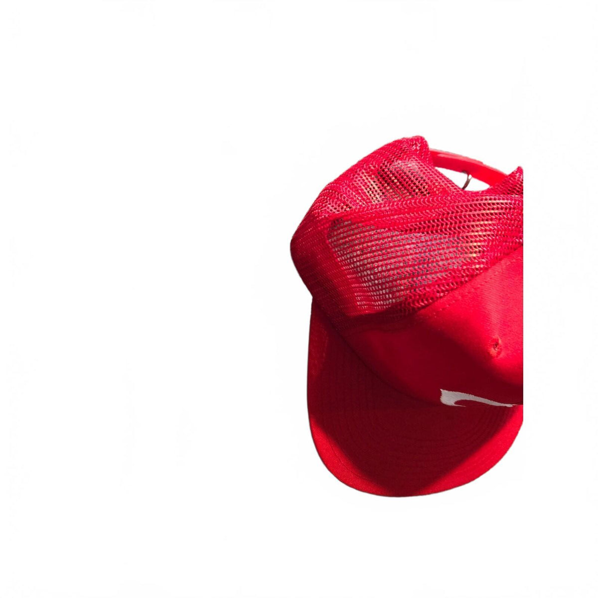 Vintage Red Mesh Snapback Hat with Green Brim