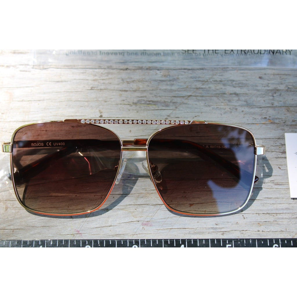 SOJOS Linda Women's Trendy Rhinestone Double Bridge Aviator Sunglasses