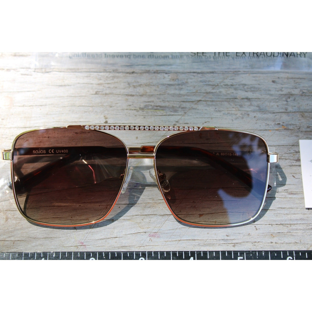 SOJOS Linda Women's Trendy Rhinestone Double Bridge Aviator Sunglasses
