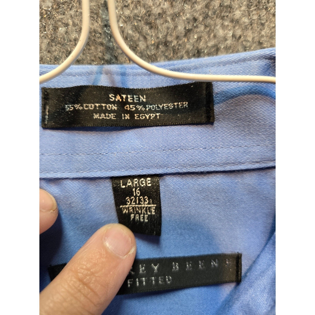 Geoffrey Beene Men's Dress Shirt Large 16 32/33 Blue Sateen Wrinkle Free LARGE