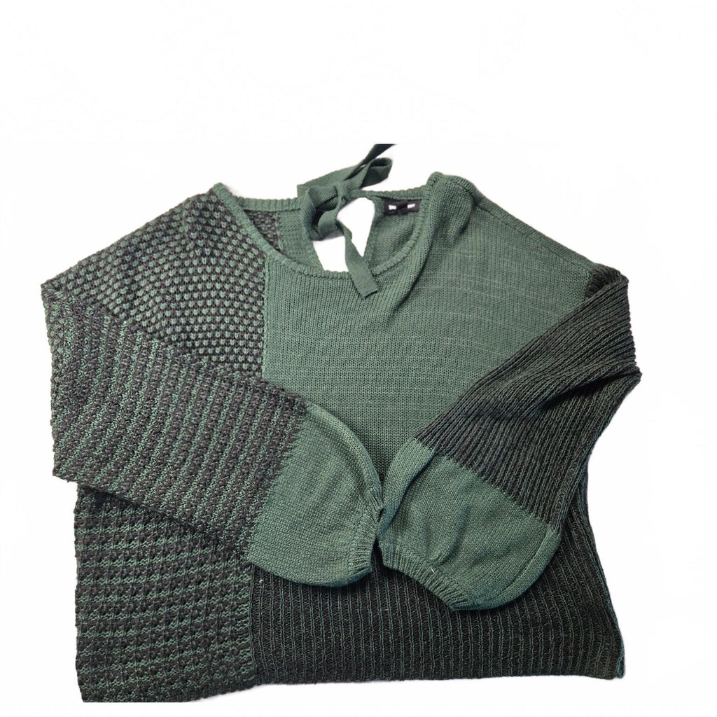 Blu Pepper Women's Medium Green Striped Knit Pullover Sweater