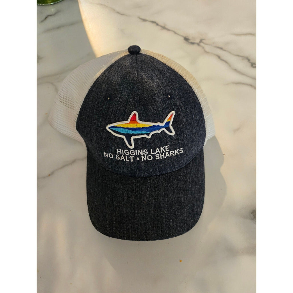 Local Crowns Higgins Lake Michigan Trucker Hat Snapback No Salt No Sharks Gray