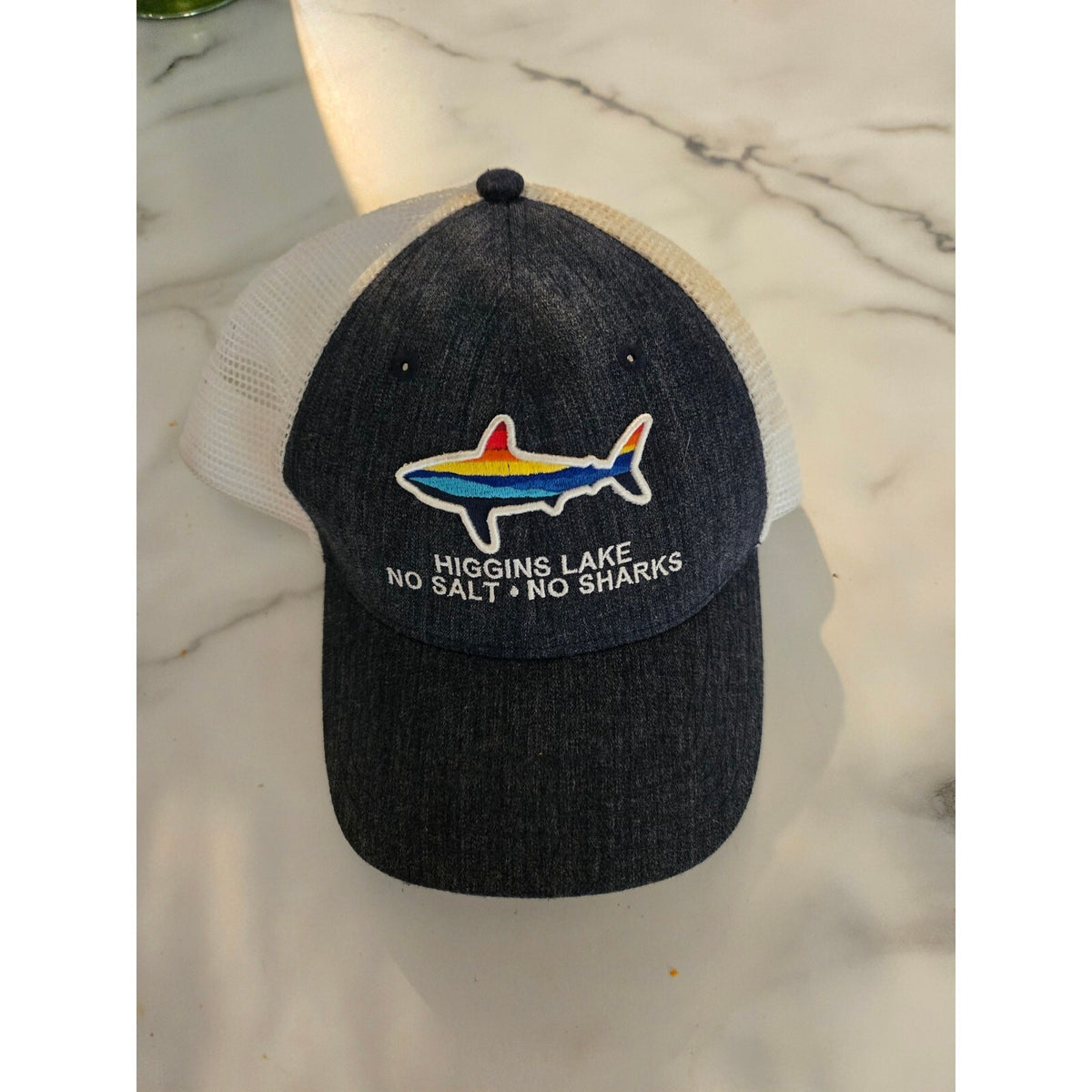 Local Crowns Higgins Lake Michigan Trucker Hat Snapback No Salt No Sharks Gray