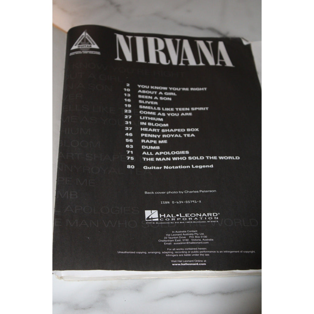 Hal Leonard Music Nirvana Songbook - Guitar Tabs & Recorded Versions Paperback