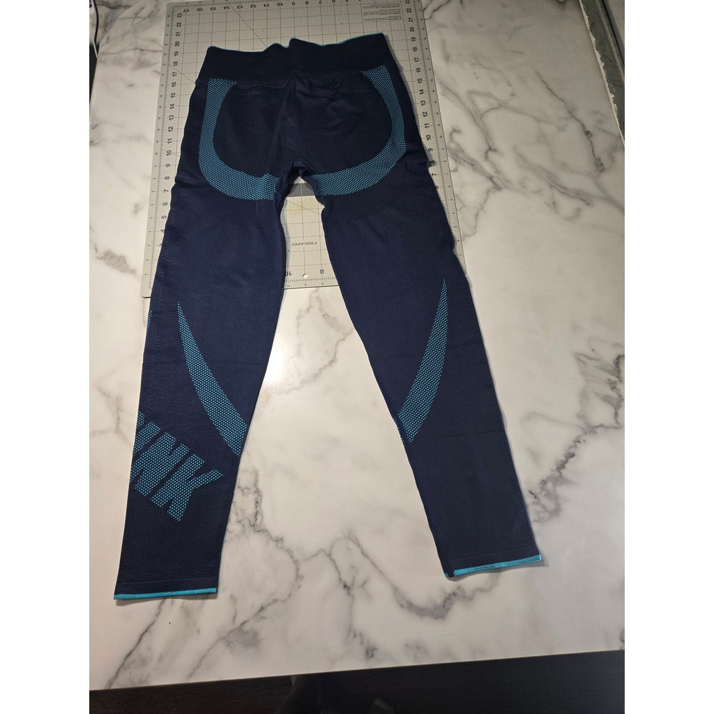 Victorias Secret Pink Active Seamless Leggings Navy Blue Teal Contour Large