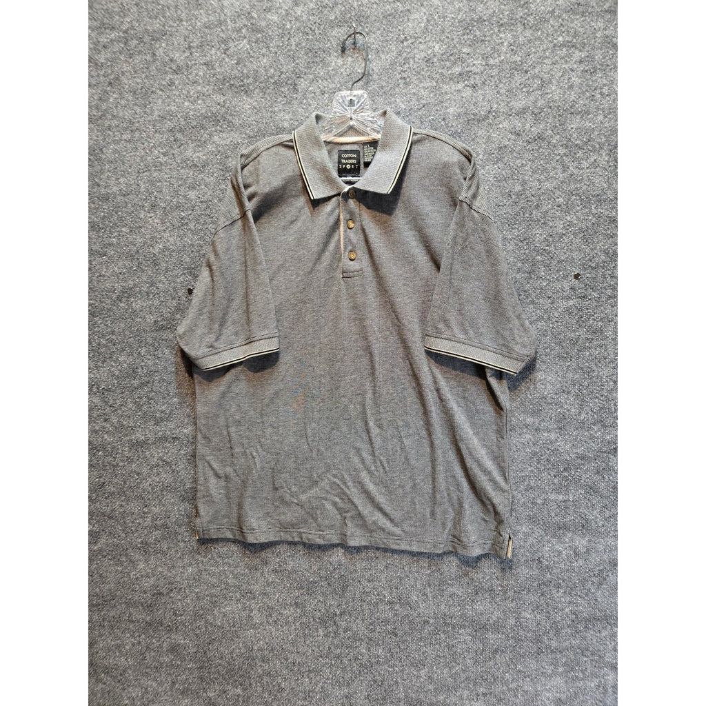Cotton Traders Sport Men's L Grey Textured Striped Short Sleeve Golf Polo Shirt