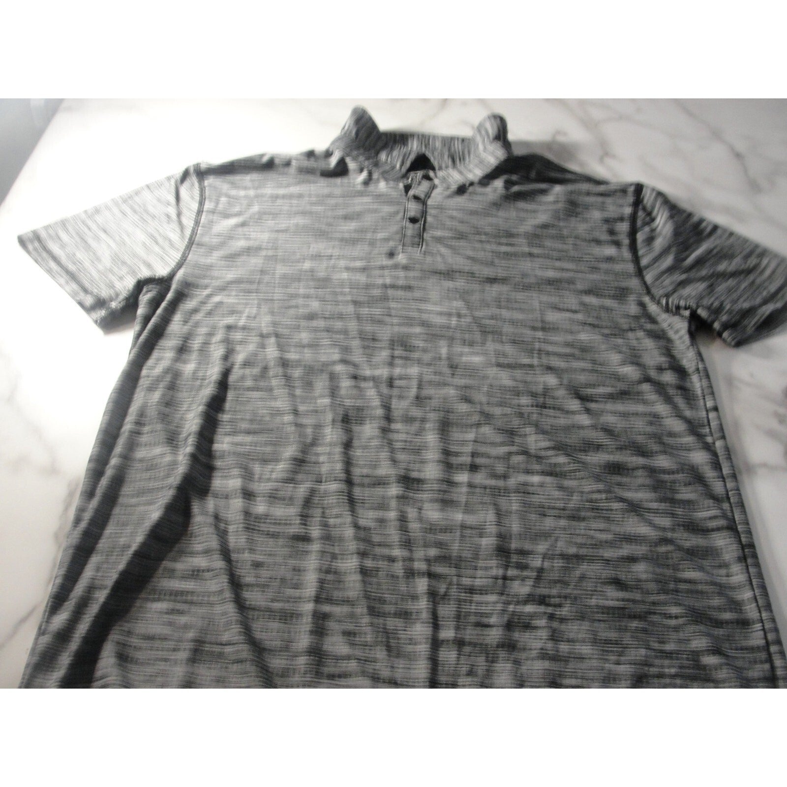 BKE Men's Gray stripped Short Sleeve Collared Button Polo Shirt Size XL Regular