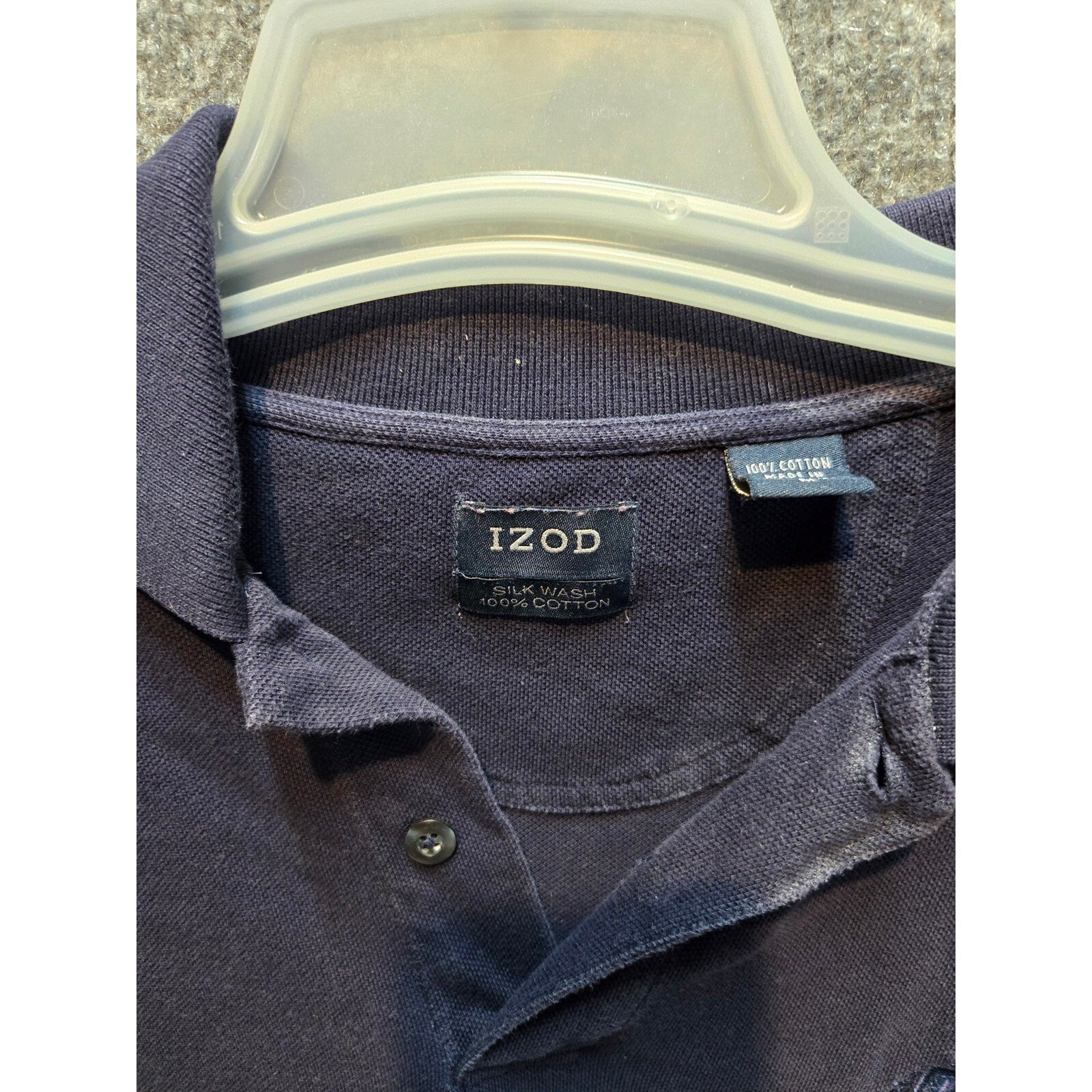 Izod Mens L Navy Blue Short Sleeve Polo Embroidered Crest Logo 2-Button