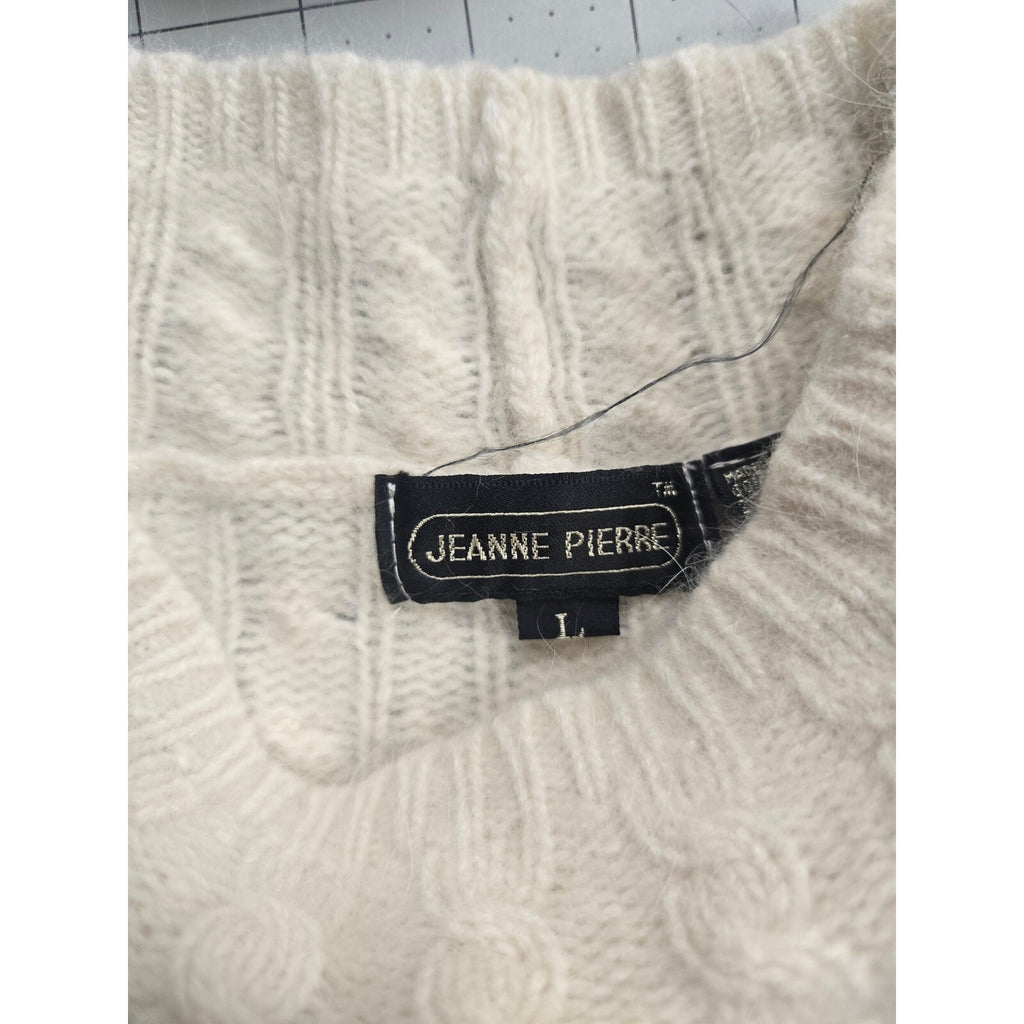 Jeanne Pierre Ivory Cable Knit Cotton Sweater, Size Large, Very Good Condition