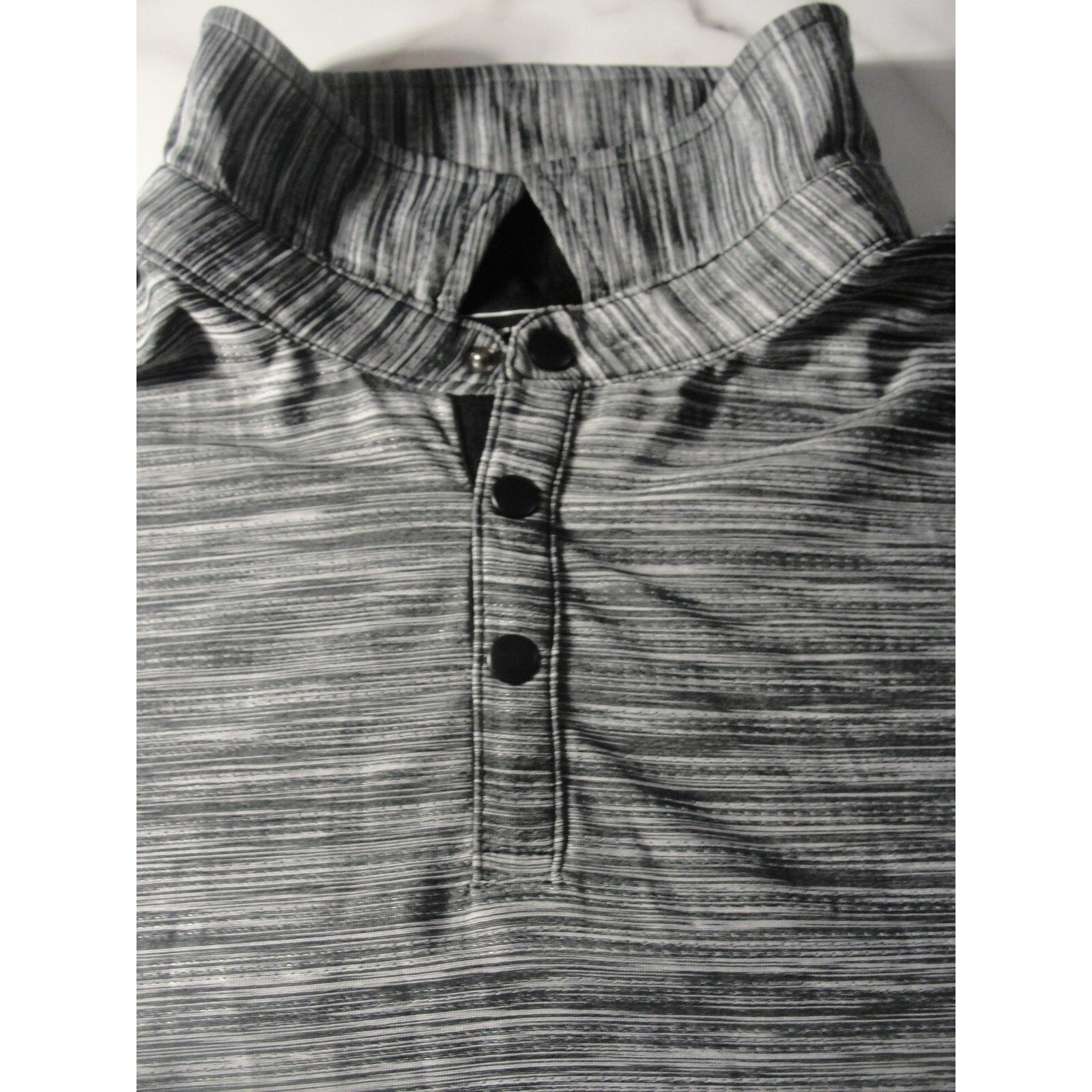 BKE Men's Gray stripped Short Sleeve Collared Button Polo Shirt Size XL Regular