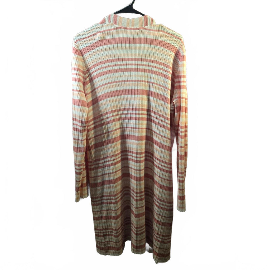 Time and Tru Womens XL (16-18) Ribbed Knit Cardigan Sweater Peach Pink Stripe