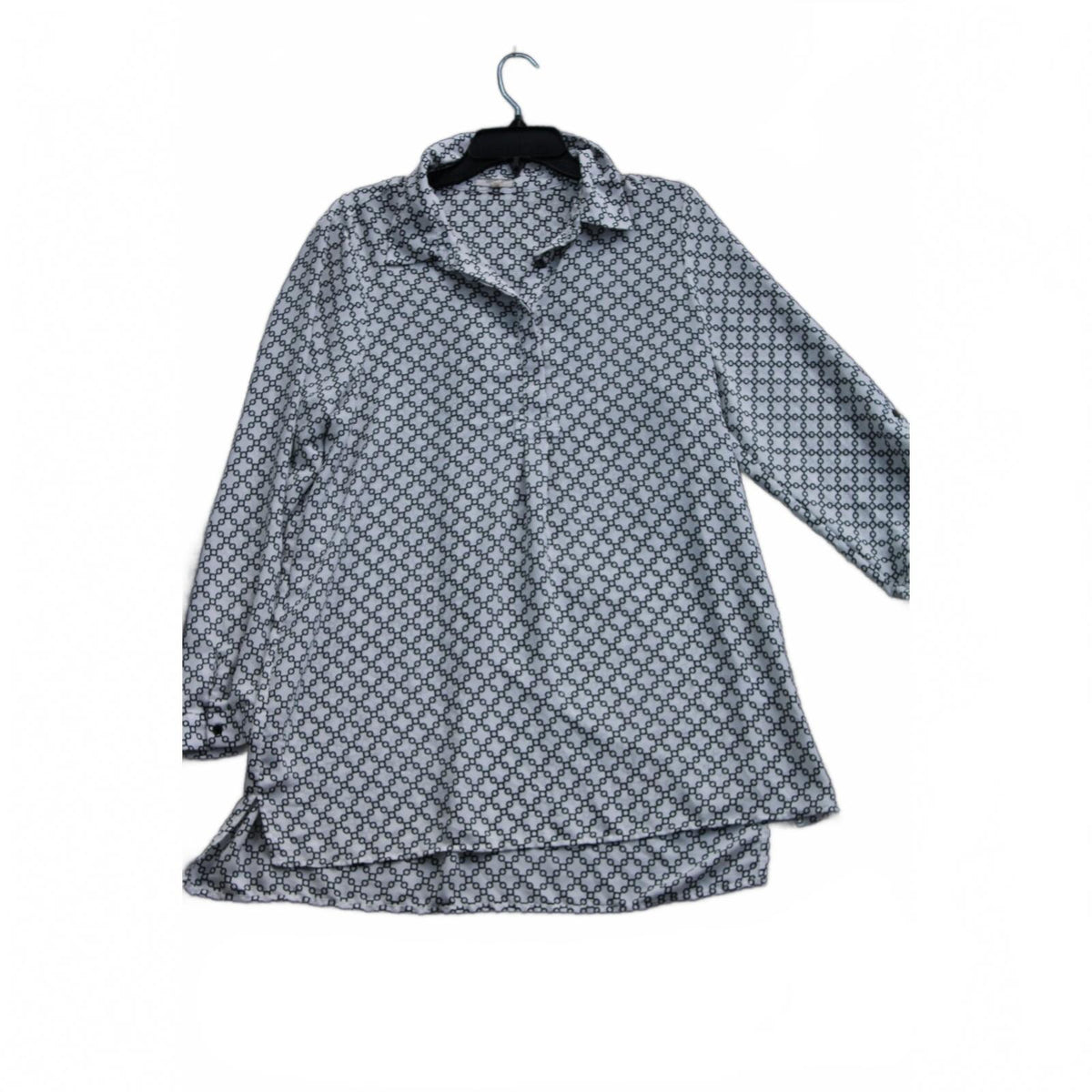 Pleione Women's Nordstrom Geometric Chain Link Print Roll Tab Long Sleeve Tunic