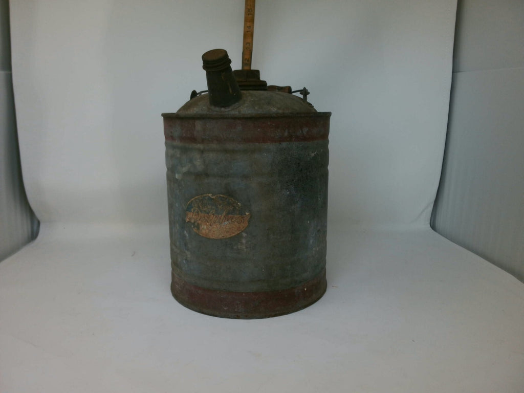 Delphos Metal Oil Can with Wooden Handle - Rustic Gray and Brown Collectible