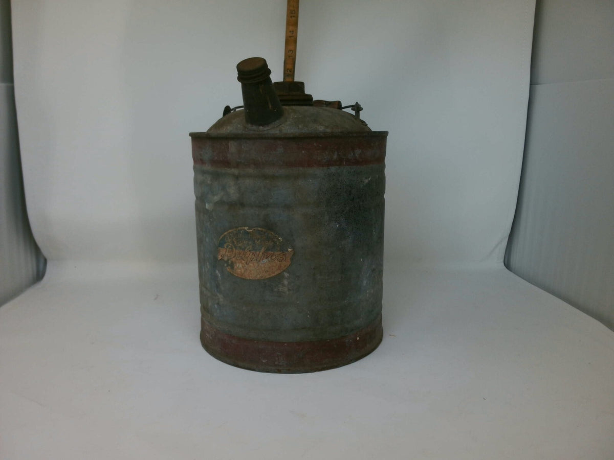 Delphos Metal Oil Can with Wooden Handle - Rustic Gray and Brown Collectible