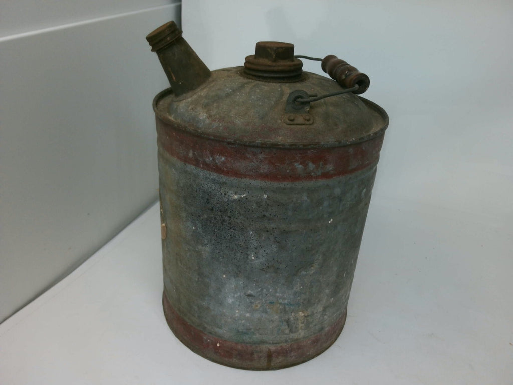 Delphos Metal Oil Can with Wooden Handle - Rustic Gray and Brown Collectible