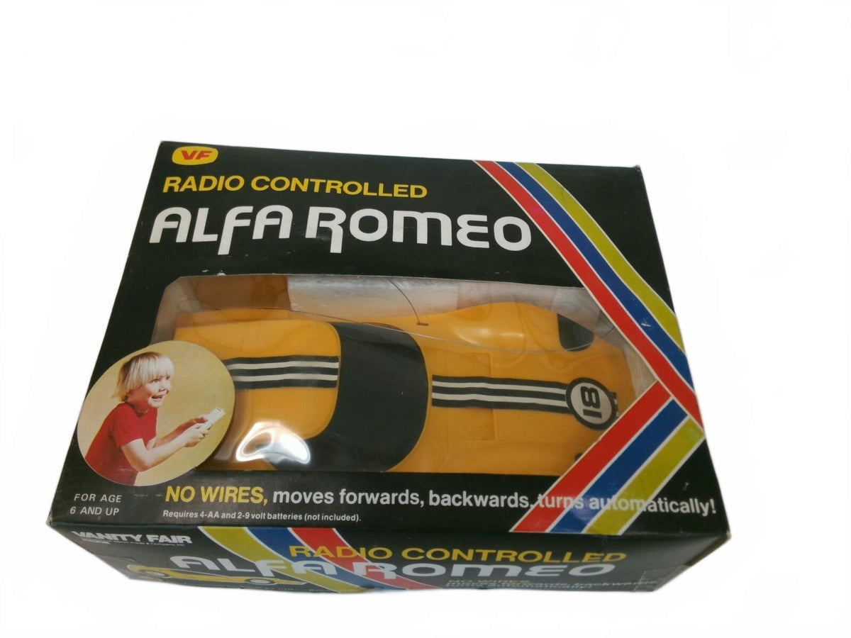 Vintage Yellow Alfa Romeo Radio Controlled Toy Car with Original Remote