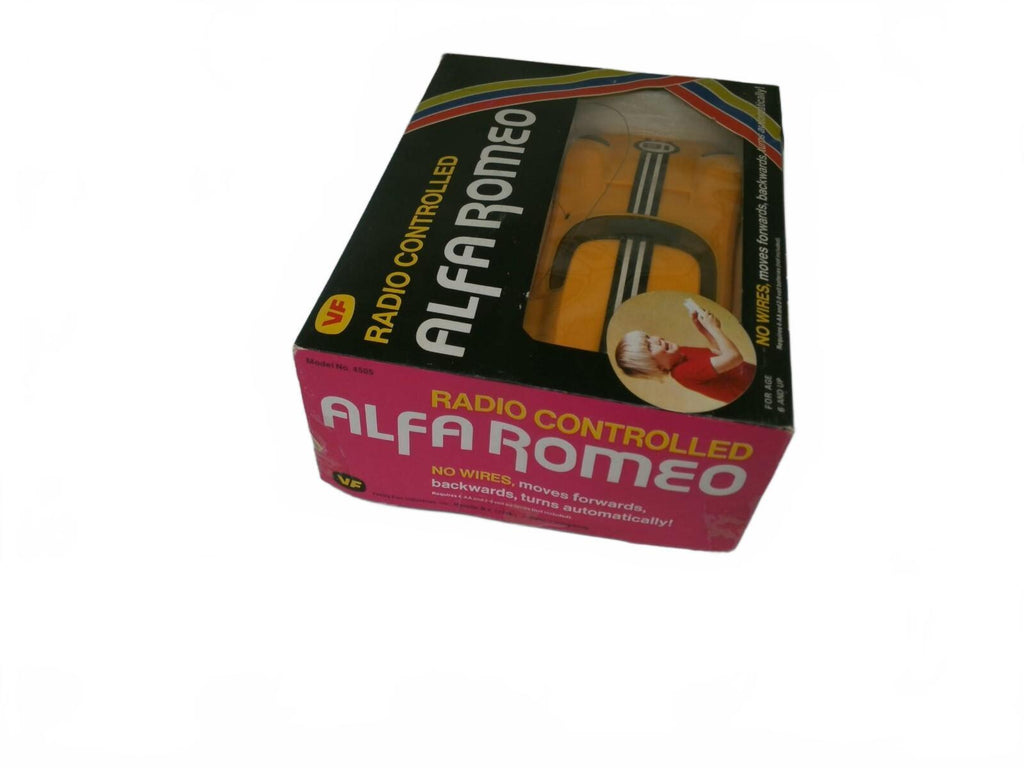 Vintage Yellow Alfa Romeo Radio Controlled Toy Car with Original Remote