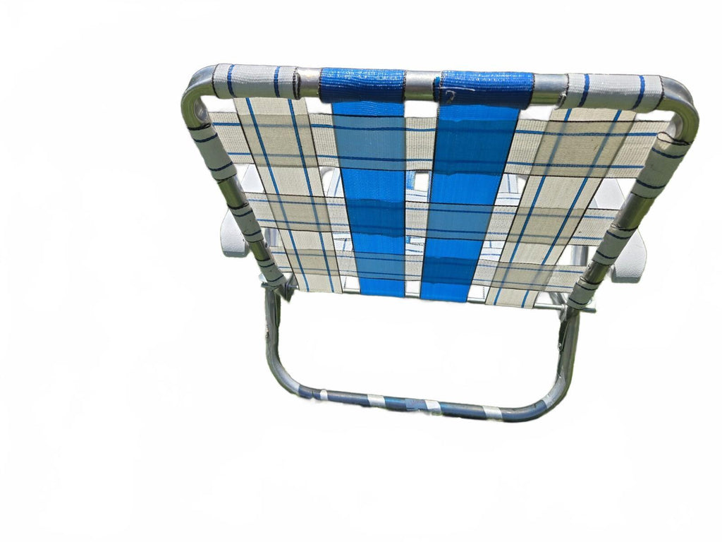Vintage Aluminum Webbed Lawn Chair Folding Blue White Sunbeam PSU