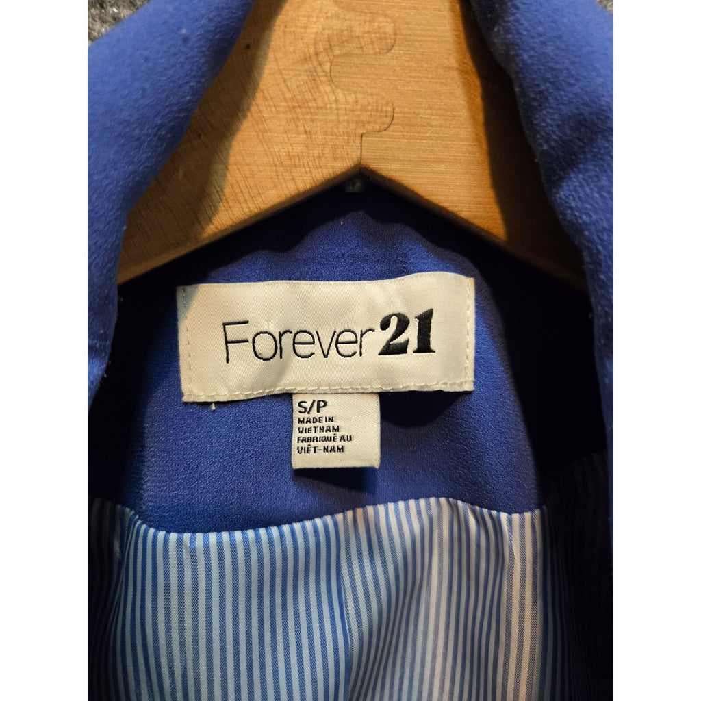 Forever 21 Royal Blue Cropped Blazer Open Front 3/4 Sleeve Jacket Size small