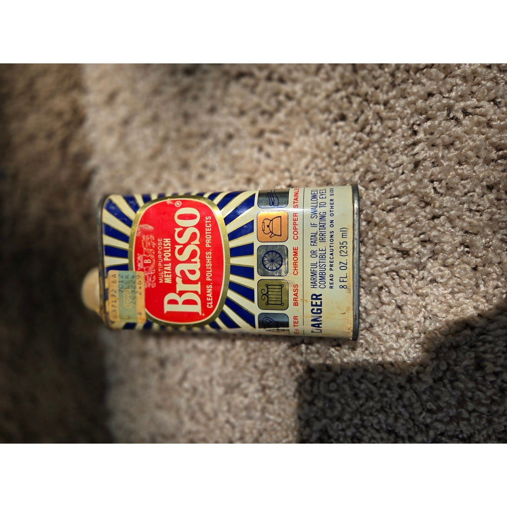 Vintage Brasso Multipurpose Metal Polish 8oz Tin Retro Sunburst Graphic Empty