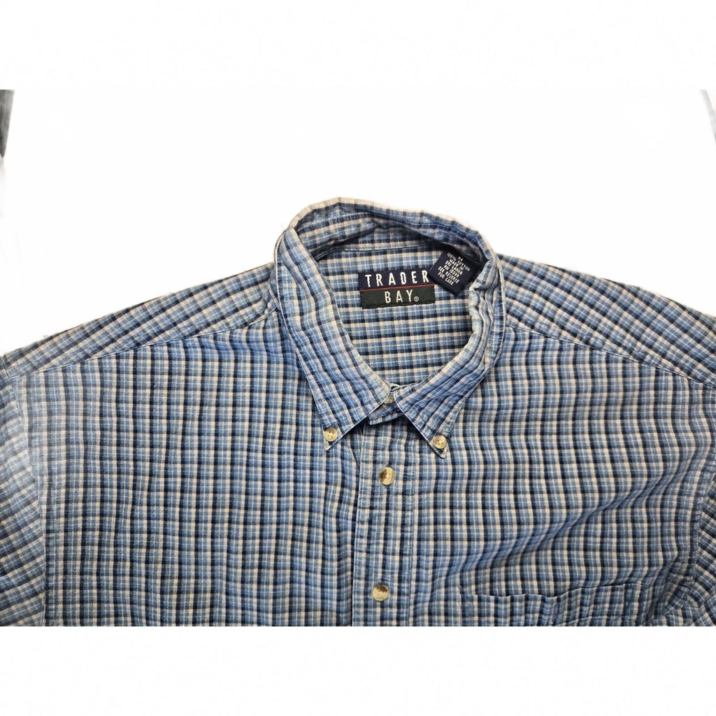 Trader Bay Men's Medium Blue Plaid Long Sleeve Button-Down Shirt 100% Cotton