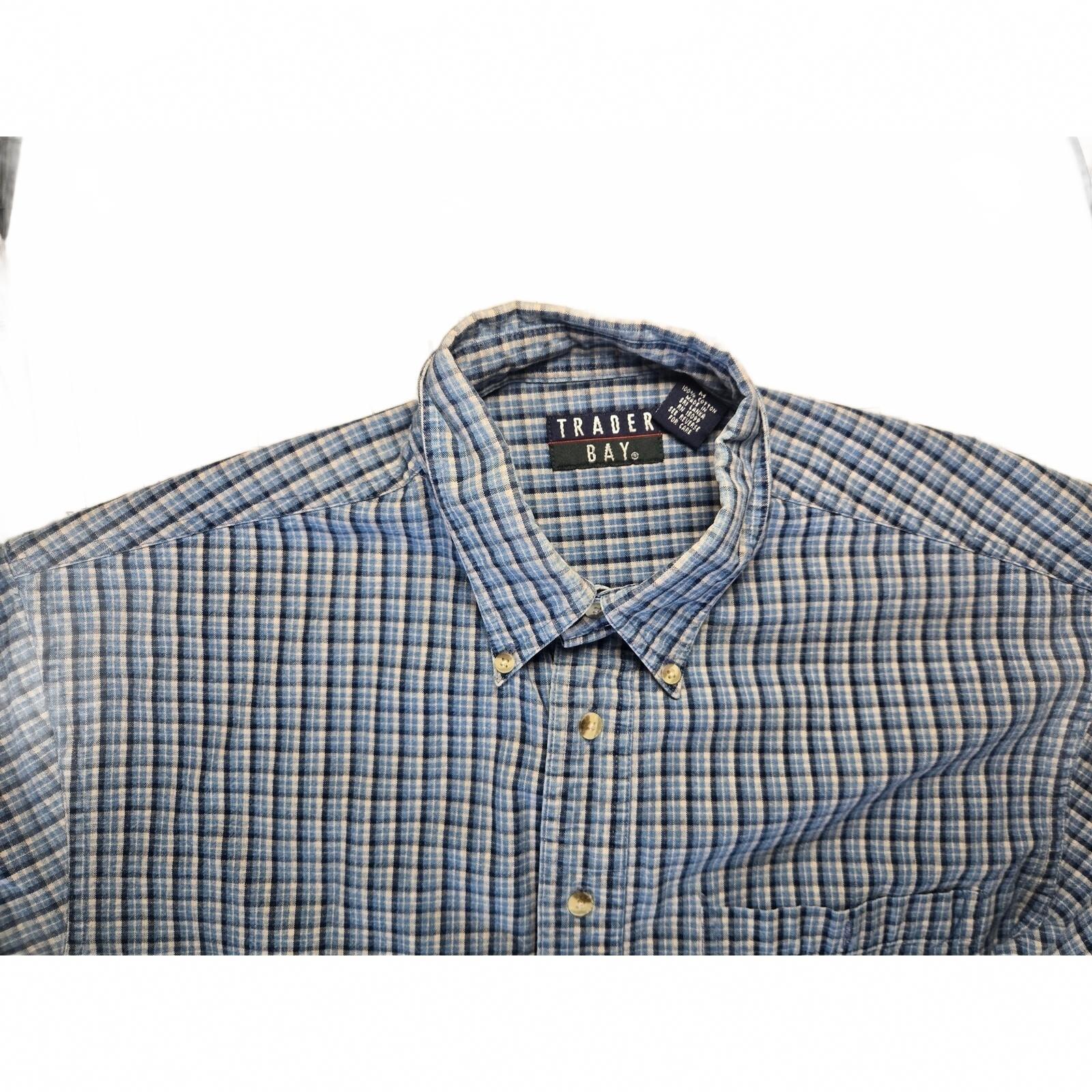 Trader Bay Men's Medium Blue Plaid Long Sleeve Button-Down Shirt 100% Cotton