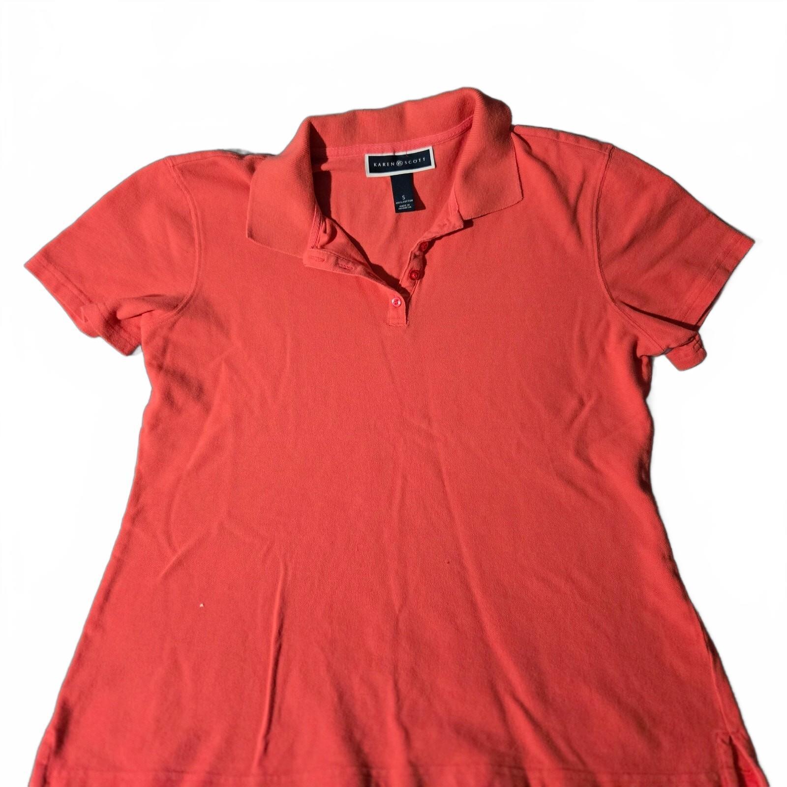 Karen Scott Women's Orange Cotton Polo Shirt, Size Small, Short Sleeve