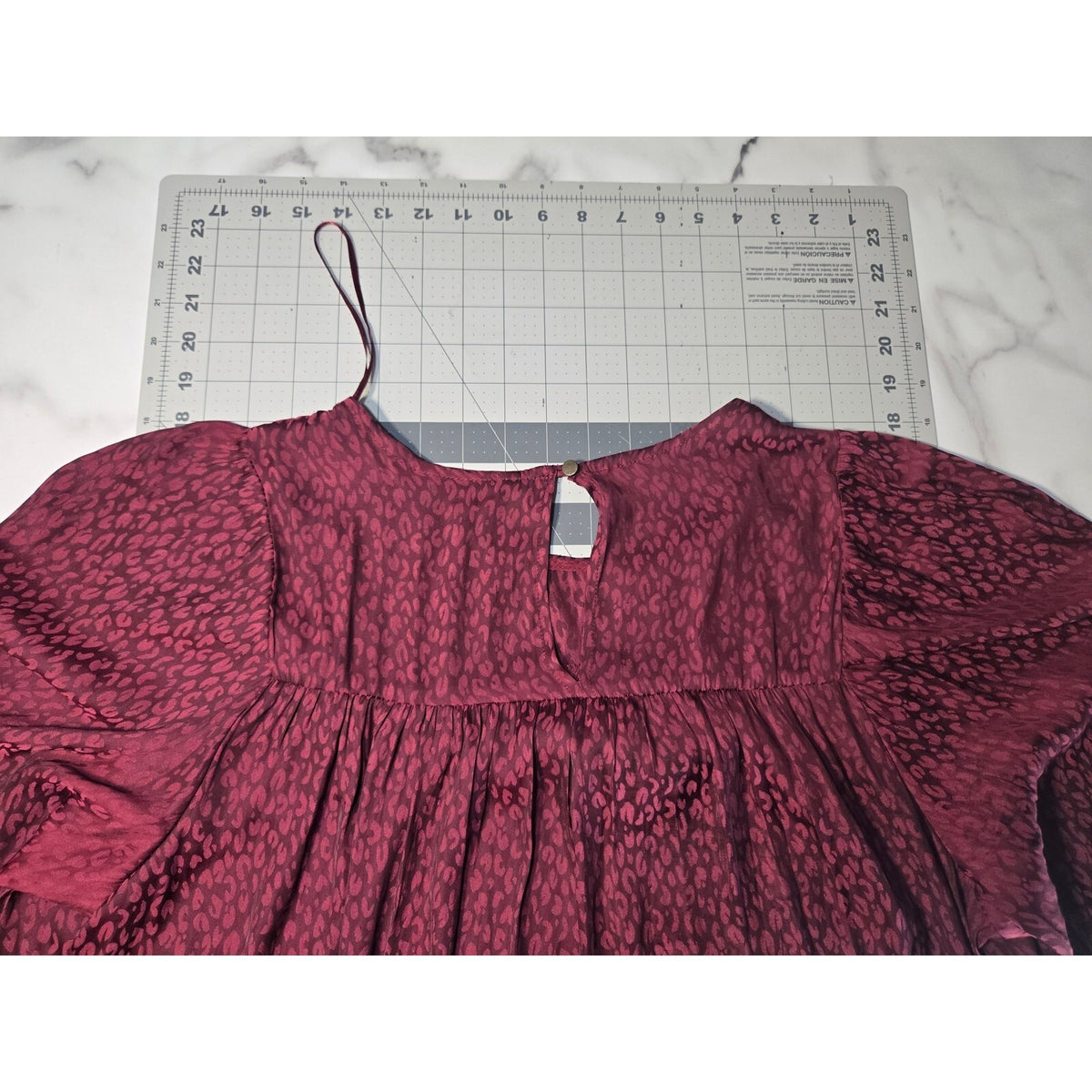 Ophelia Roe Medium Burgundy Babydoll Blouse with Leopard Print