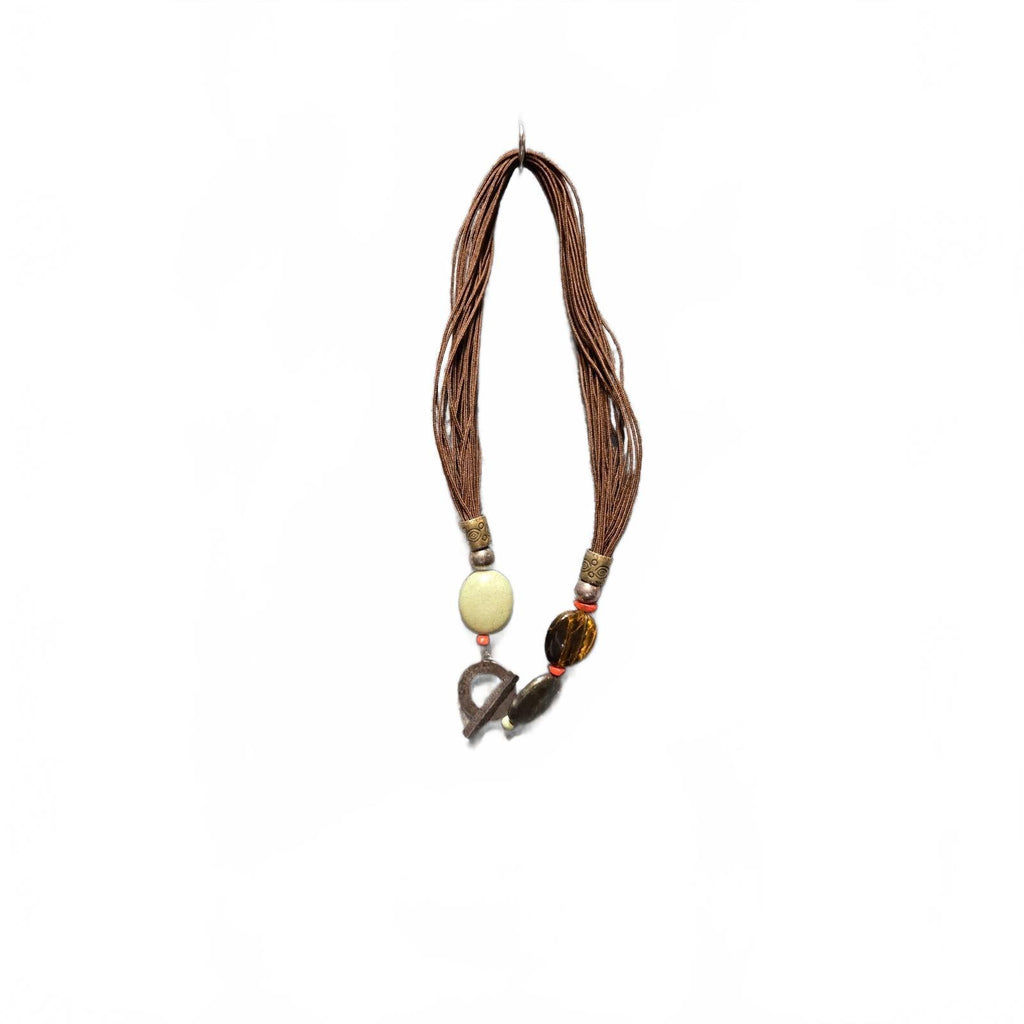 Silpada Multi-Strand Cord Tassel Necklace Tigers Eye Howlite Stone Boho