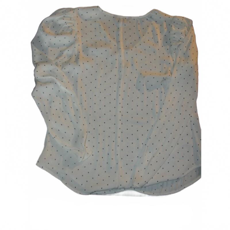 Banana Republic white blouse with a navy blue polka dot pattern.size small