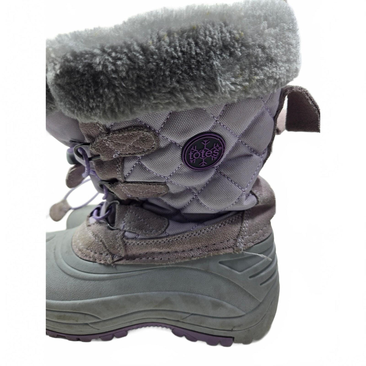 Totes Girls Waterproof Winter Snow Boots Purple Size 3 Youth Faux Fur Trim