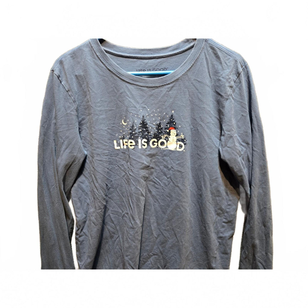 Life is Good Women's Crusher Long Sleeve Graphic Snowman Christmas Blue L