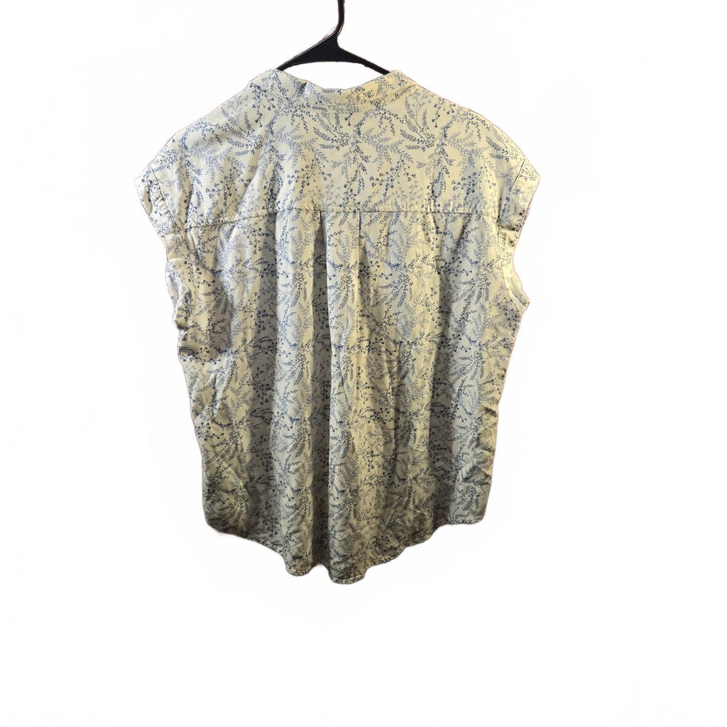 Jachs Girlfriend Womens LArge Blouse Blue Floral Botanical Button Up Shirt