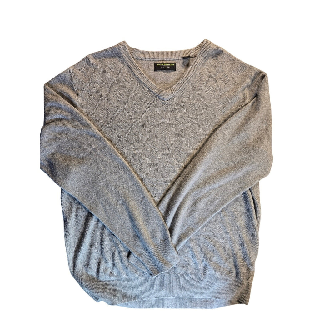John Bartlett Consensus Men's V-Neck Sweater Light Gray Knit Size Large