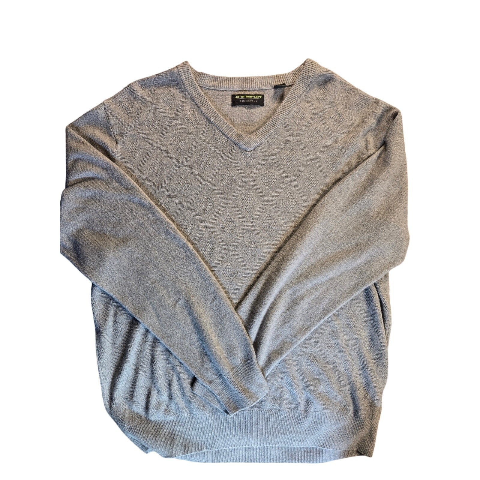 John Bartlett Consensus Men's V-Neck Sweater Light Gray Knit Size Large