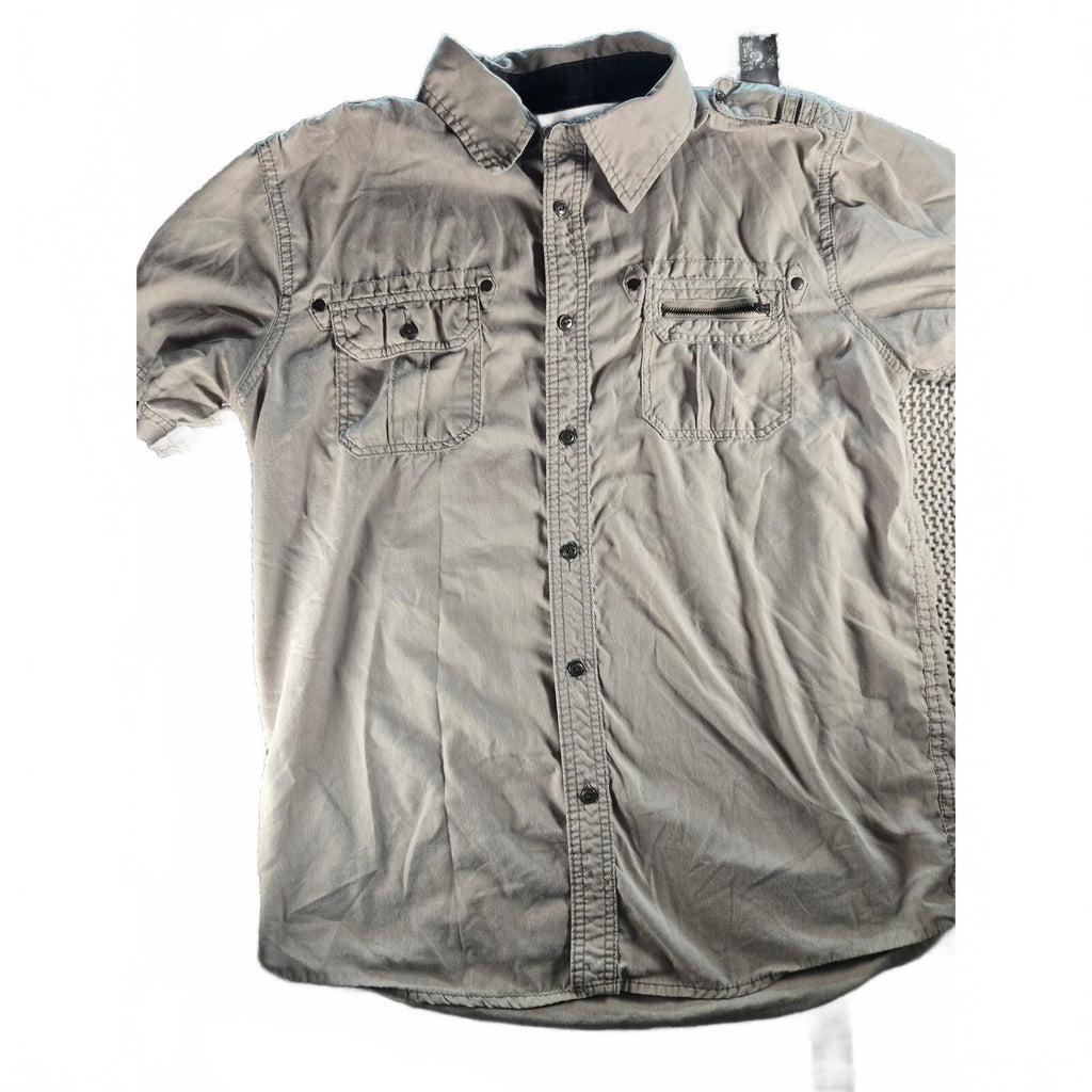 Modern Culture Men's Gray Short Sleeve Button-Down Shirt, Size M, 100% Cotton