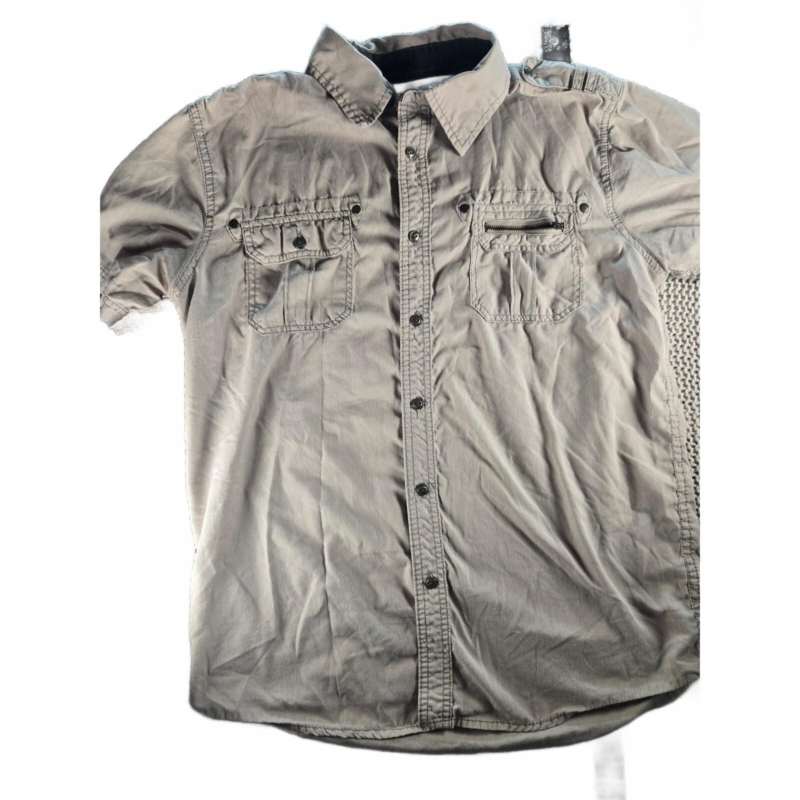 Modern Culture Men's Gray Short Sleeve Button-Down Shirt, Size M, 100% Cotton