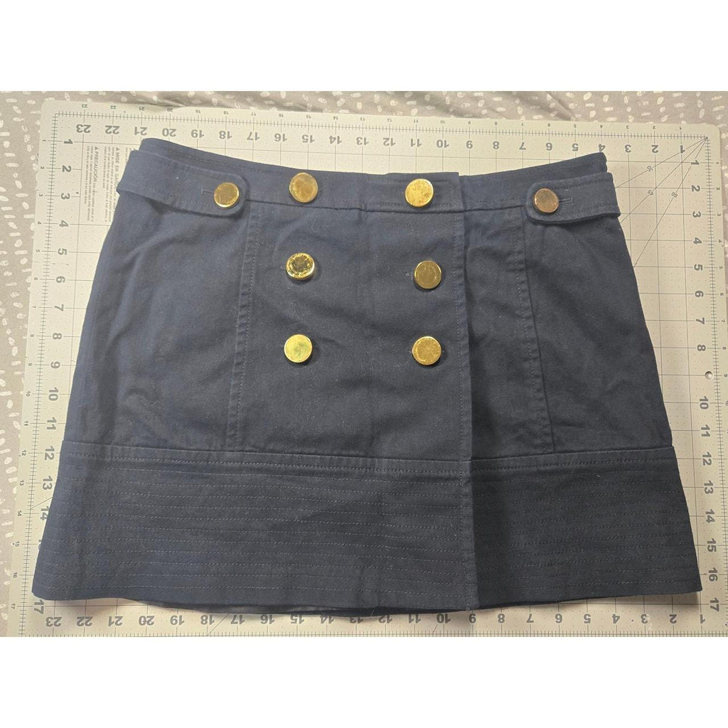 Boston Proper Navy Blue Mini Skirt with Gold Button Details, Size 12