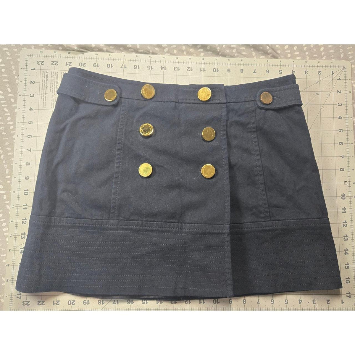 Boston Proper Navy Blue Mini Skirt with Gold Button Details, Size 12
